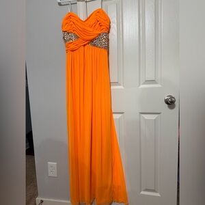 City Triangles Strapless Orange Dress with Embellishments